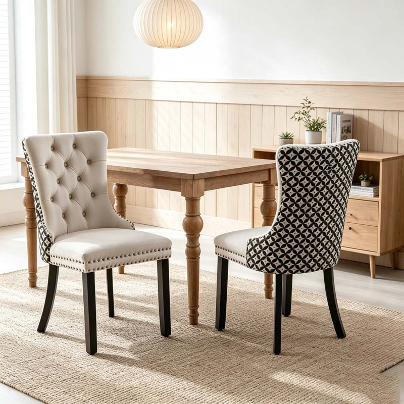 Chaises de salle à manger en velours classique, Beige