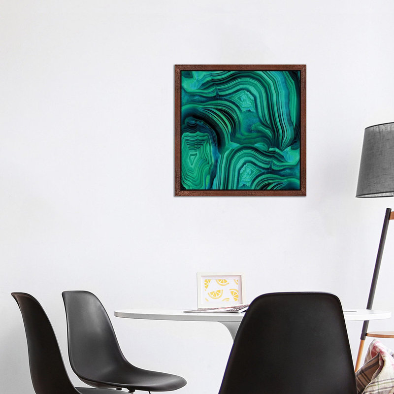 Malachite In Green And Blue by Danielle Carson - Painting on Canvas, 93.98 cm H x 93.98 cm W, Brown Framed