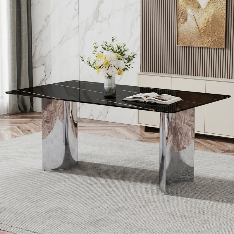 Table de salle à manger Maghan, Noir, L 39,32 po x L 71,01 po, Argent