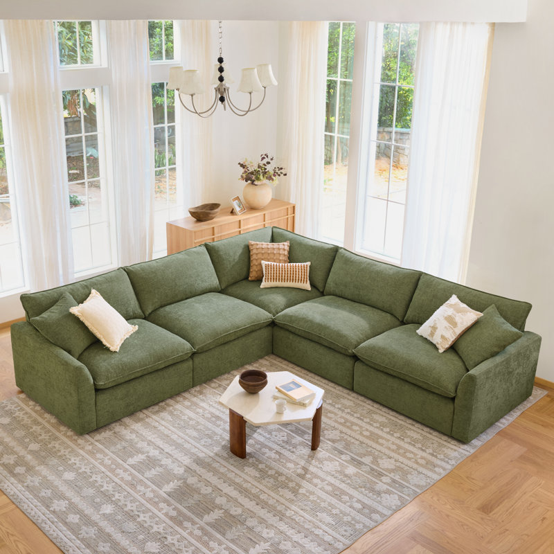 5-Piece Modular Upholstered Sectional Sofa with Ottoman — Deep Comfort Lounge Couch for Modern Living Rooms