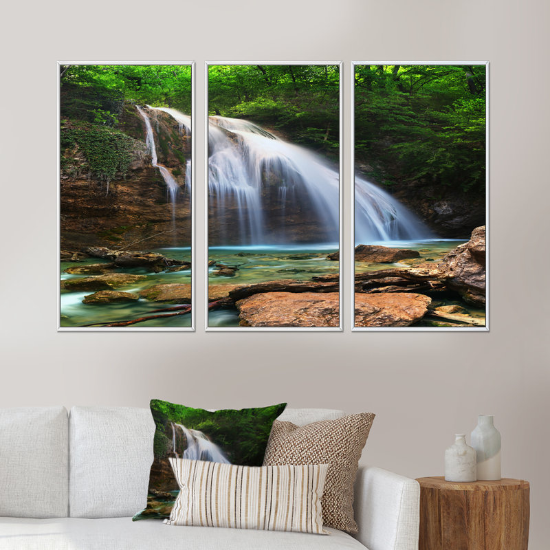 Ensemble de 3 peintures murales encadrées en toile, H 20 po x l 36 po x P 1 po, Cadre blanc