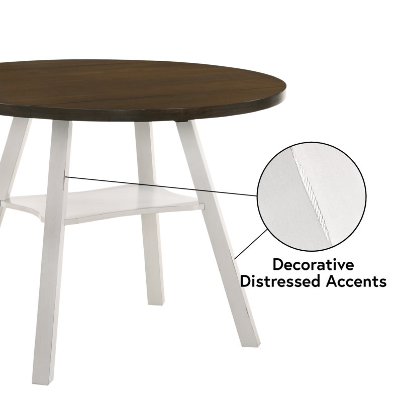 Hadrie Extendable Round Solid Wood Base Dining Table, Sea White