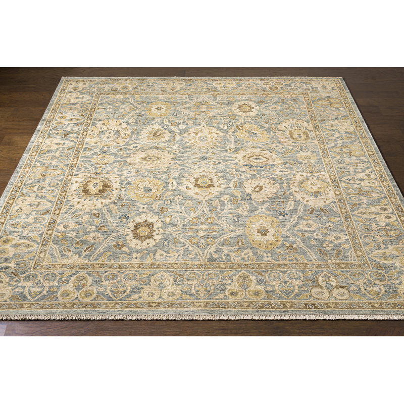 Wool Floral Area Rug, Rectangle 9' x 12'