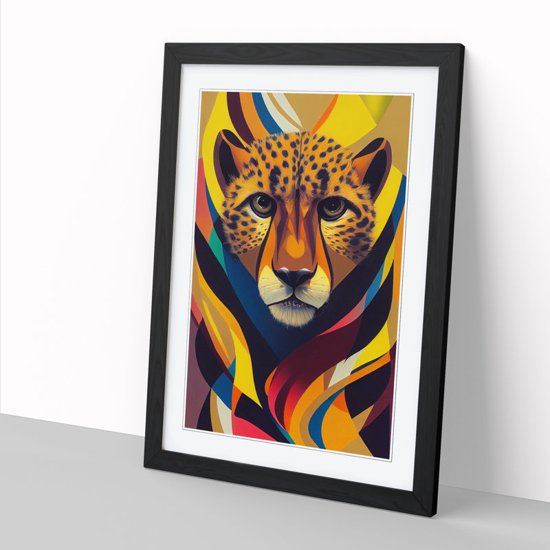 Colourful Cheetah - Single Picture Frame Print, 34cm H x 25cm W, Walnut Framed