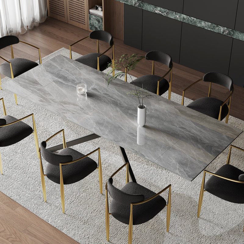 78.74'' To 110.24'' Rectangular Extendable Dining Table With Sintered Stone Top For 8-12, Italian Gray