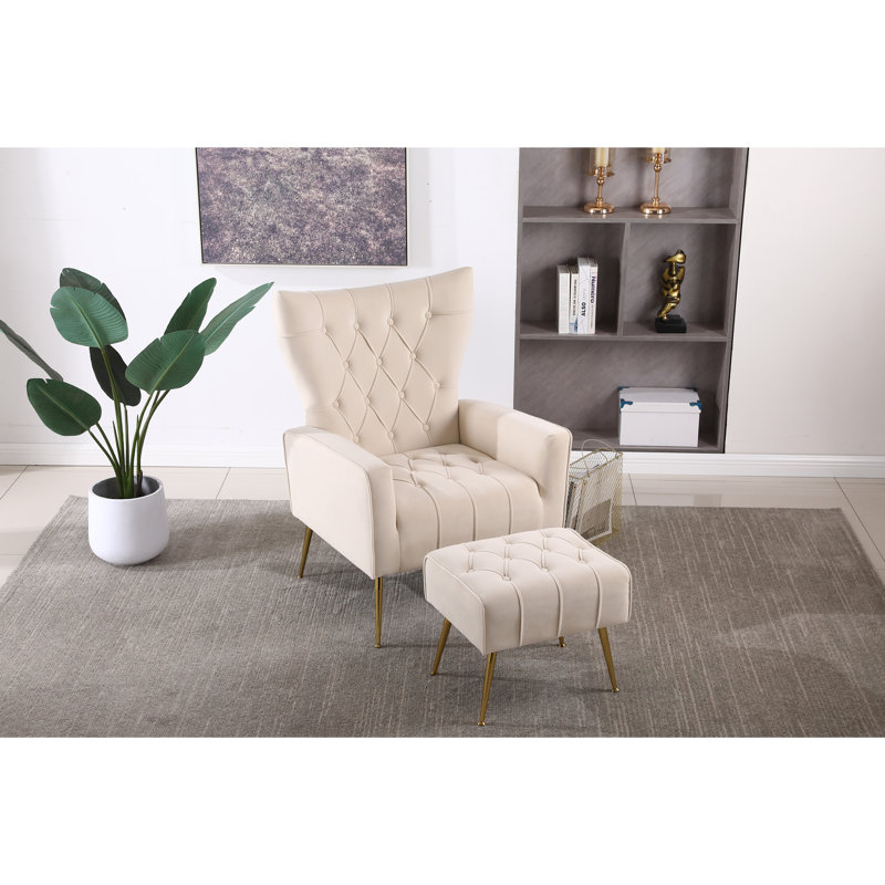 Chaise d'appoint moderne avec repose-pieds, fauteuil confortable, Beige