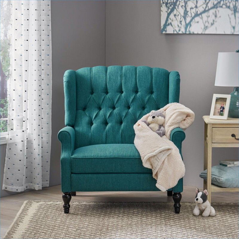 Fauteuil inclinable en tissu à dossier simple à oreilles pour salon et chambre à coucher de style contemporain, Vert