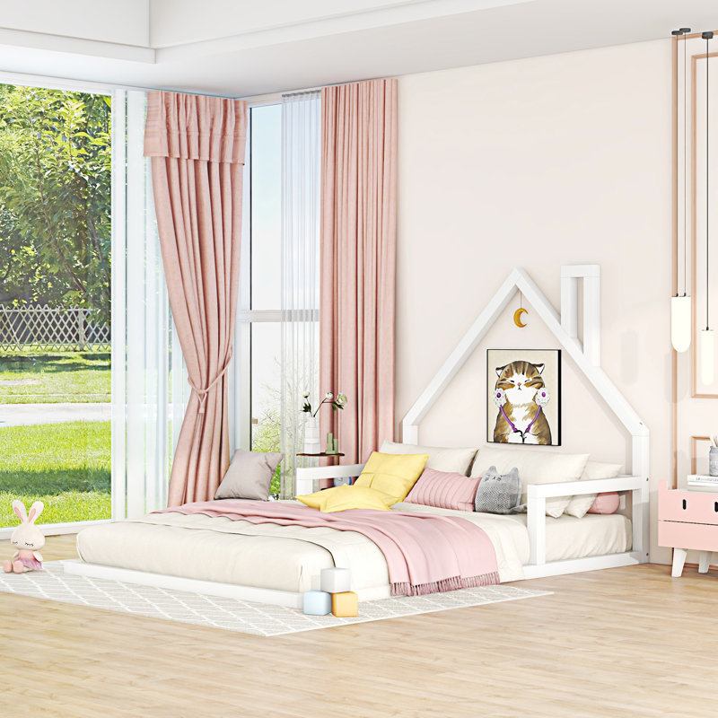 Lit en bois avec tête de lit en bois, Lit double, White