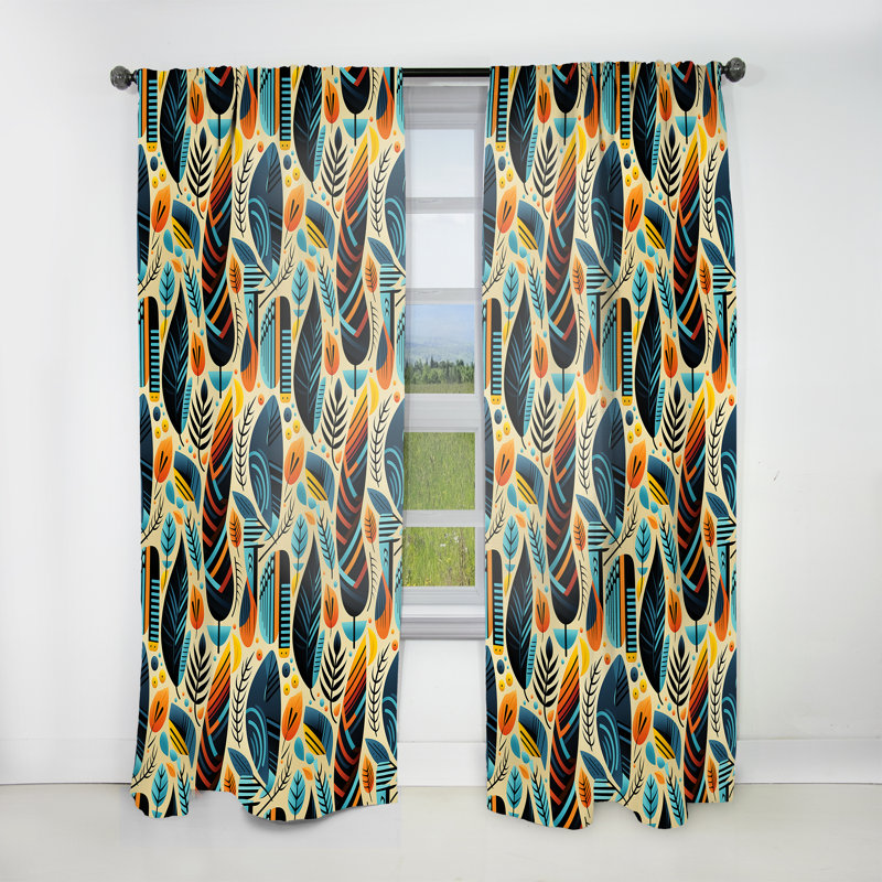 Beige And Blue Urban Chic Geometric - Abstract Geometric Room Darkening Curtain - 1 Panels, 52" W x 120" L