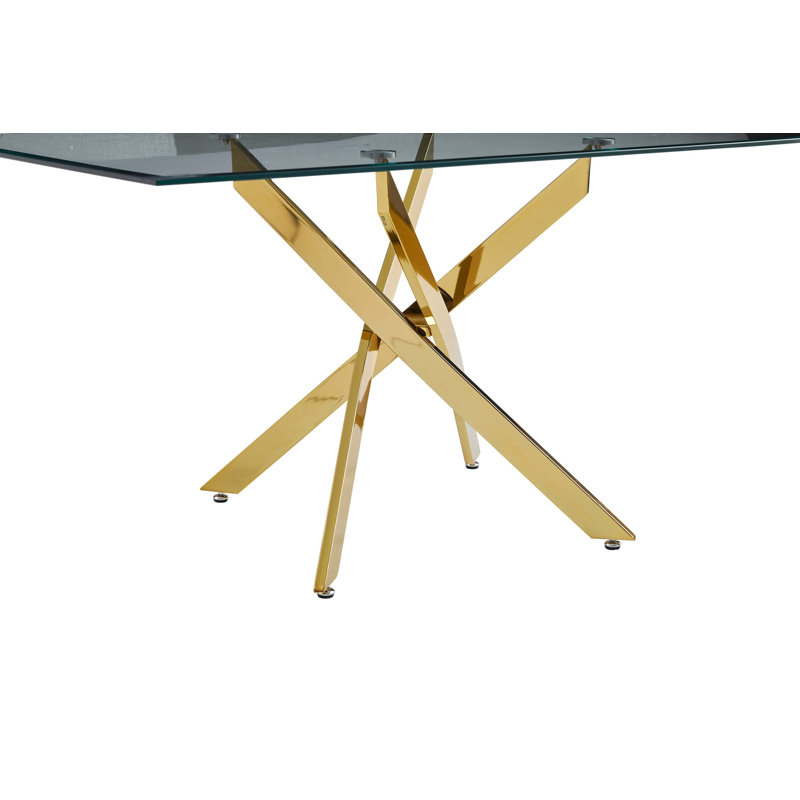 Plateau de table moderne en verre trempé avec cadre en fer robuste, Doré