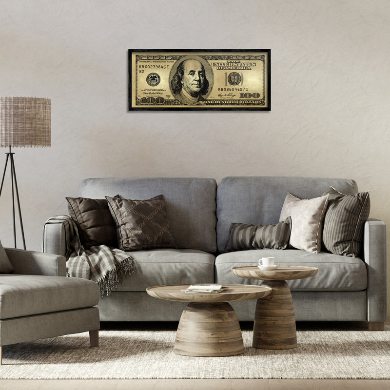«Billet de cent dollars», art giclée par Madeline Blake bh-578, H 13 po x l 30 po, Giclée encadrée noir minuit