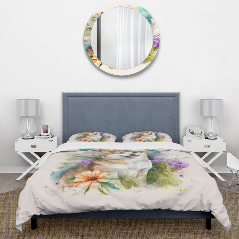 Ensemble de housse de couette en microfibre / polyester Cute Little Corgi Dog Bedding