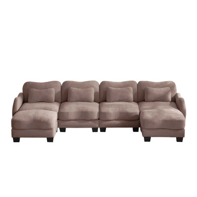 Chenille U-Shaped Modular Sofa with Movable Ottomans and Ergonomic Design