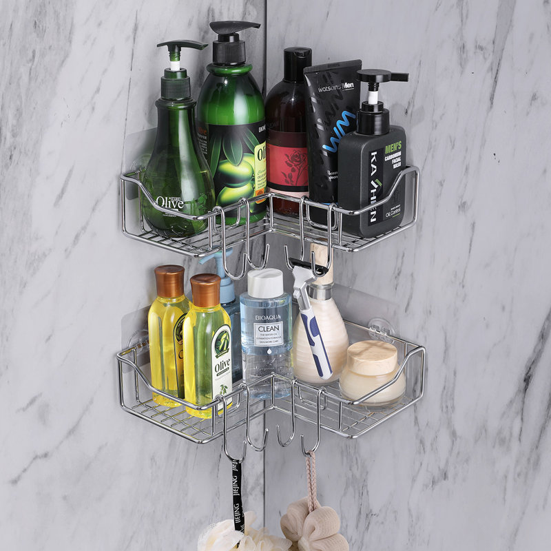 Ensemble de 2 pots de douche à fixation adhésive Alathia (couleur argent), Argent