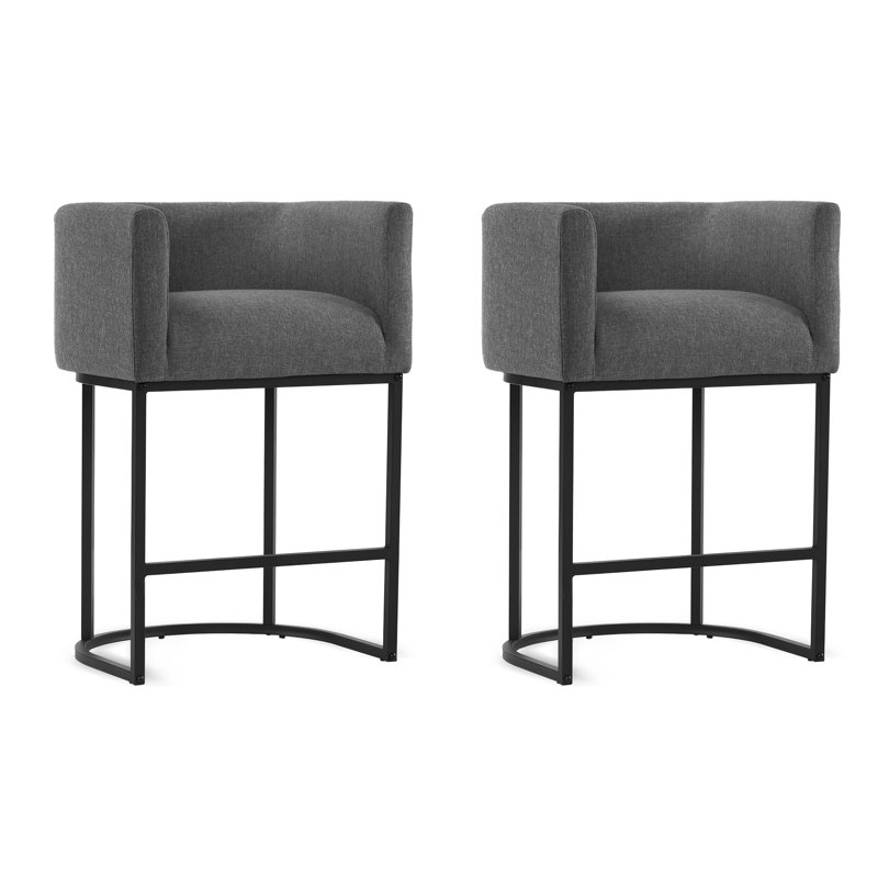 Bechtold Upholstered Counter Stool, Carbon Gray Linen/ Black Frame