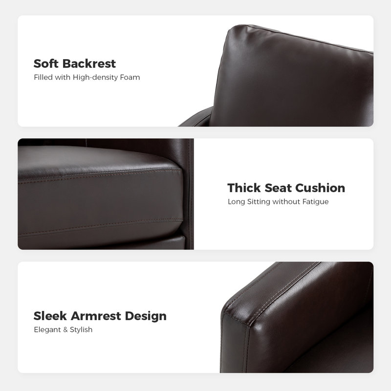 Alfonso 27"Wide Faux Leather Swivel Armchair, Brown Faux Leather