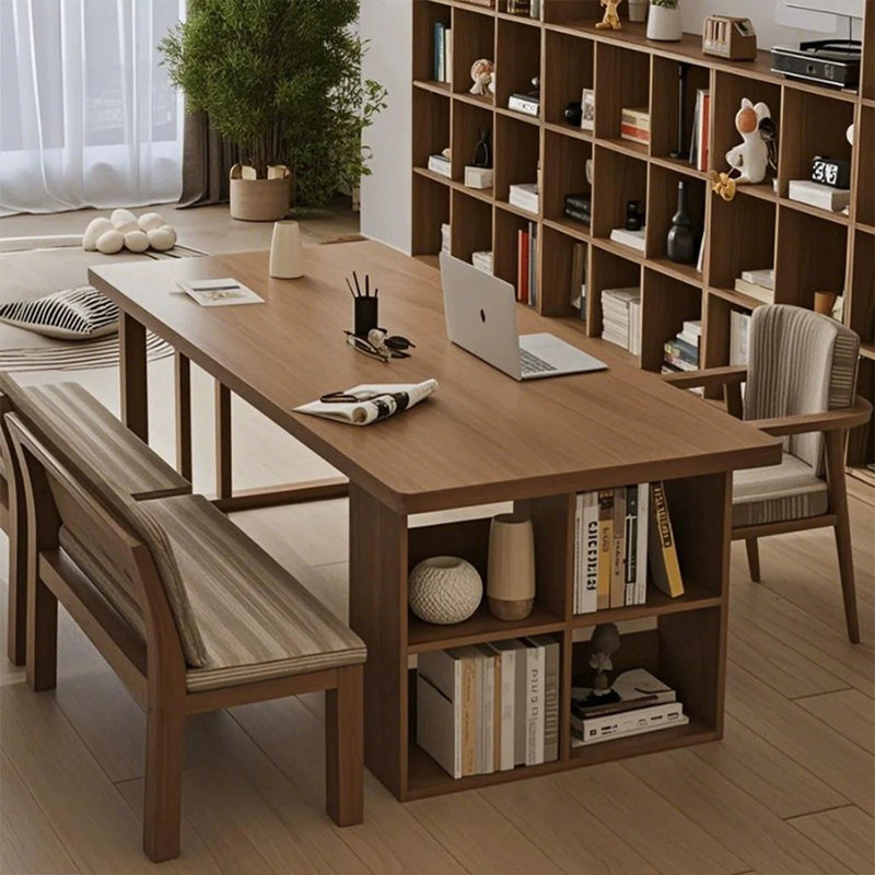 Walnut Rectangular Solid Wood desk, 29.53" H x 62.99" W x 27.56" D