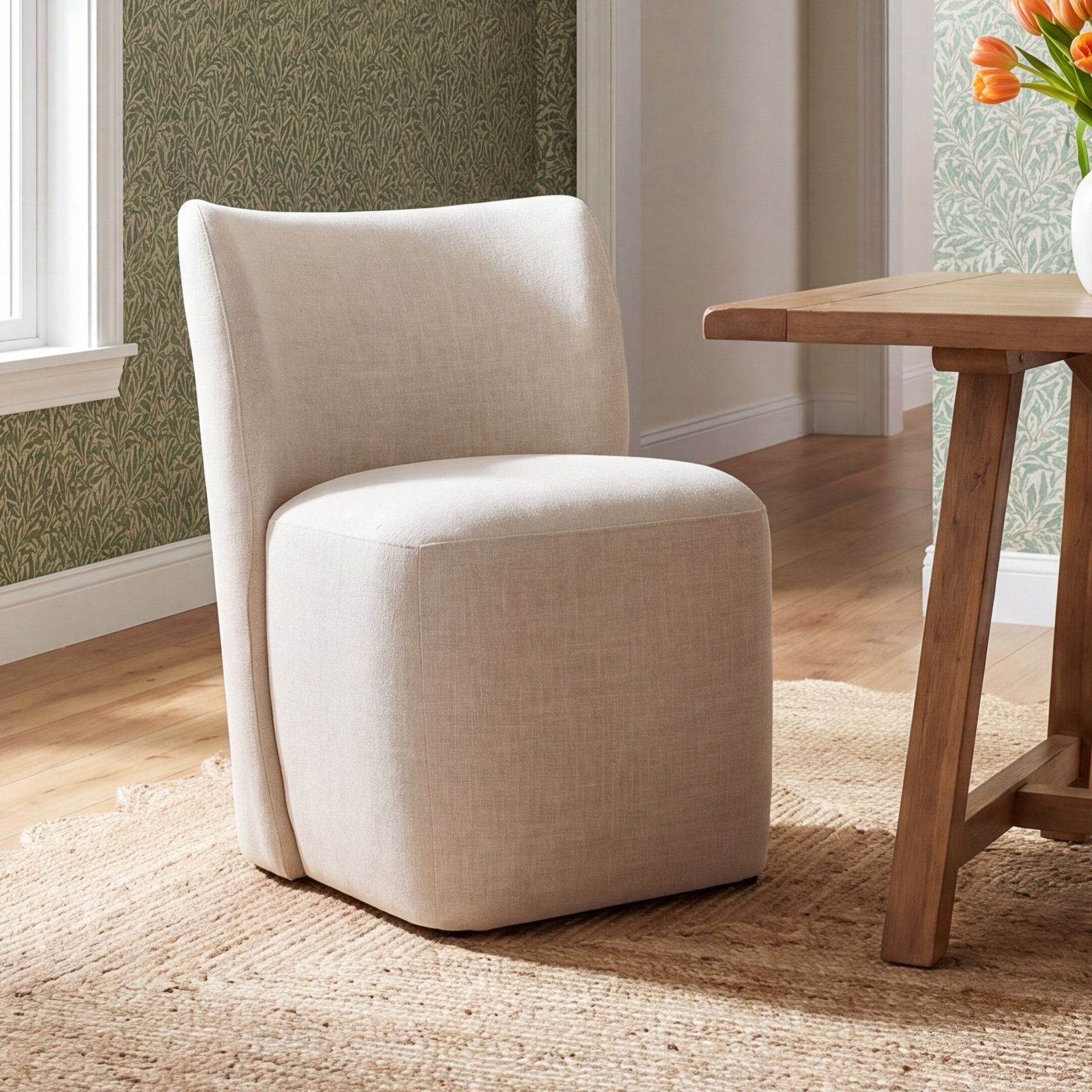 Madie Cotton Side Chair, Performance Linen Effie Flint