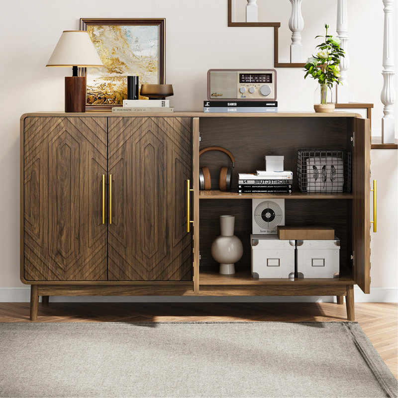 Buffet avec rangement, buffet sculpté à 4 portes, armoire d'appoint multifonctionnelle avec panneau à couches réglables pour le salon, le vestibule, le couloir, le bureau, la cuisine et la salle à manger