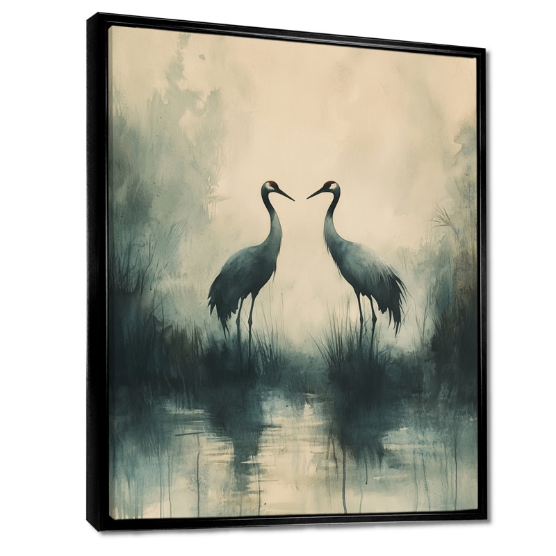 Kolton Cranes In The Misty Marsh III - Heron, art mural, H 20 po x l 12 po, Impression encadrée flottante, Noir