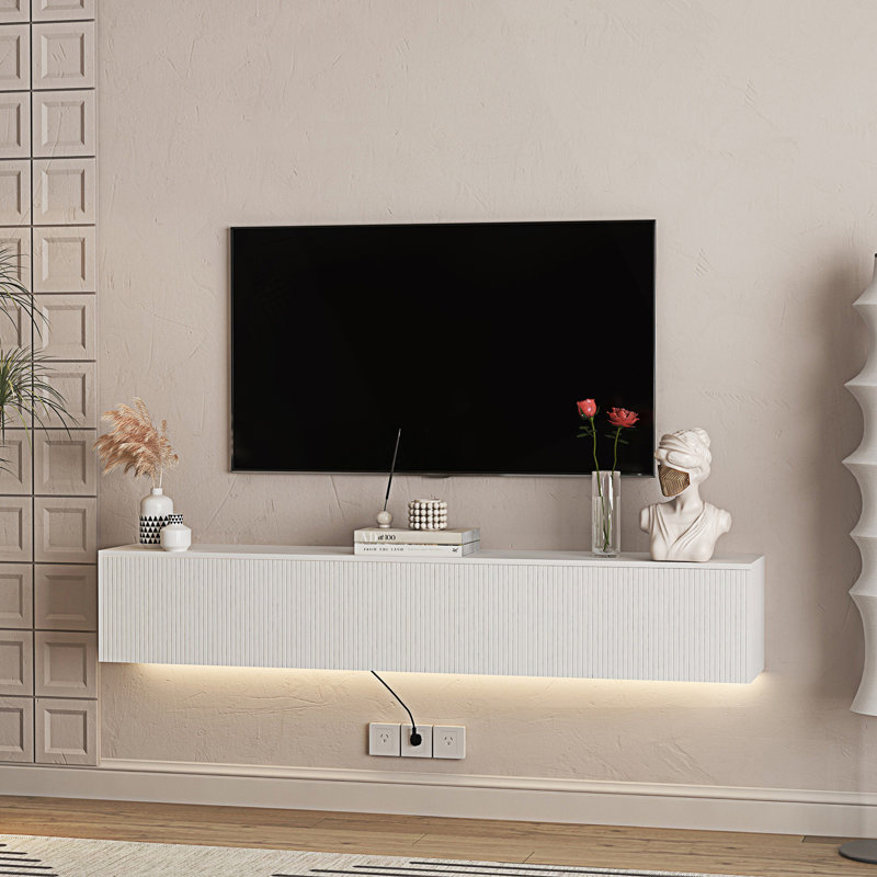 Meuble télé flottant fixé au mur avec 16 DEL de couleur, meuble télé moderne de 69 po, meuble télé flottant pour téléviseur 55 60 65 po,