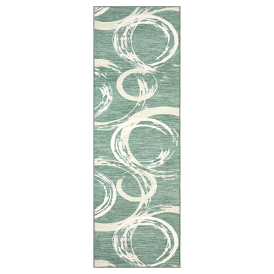 Tapis à motif géométrique vert Mid Century