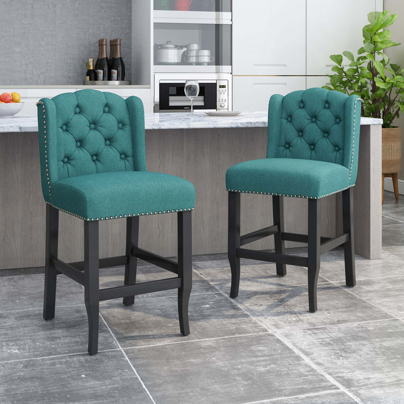 Tabourets à oreilles capitonnés en tissu, Tabouret de comptoir (siège d'une hauteur de 27 p, Sarcelle