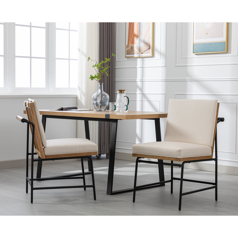 Rekiyah Upholstered Counter Stool with Metal Frame, Beige