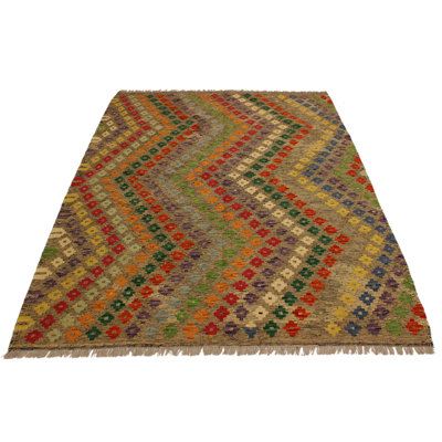 Tapis mauve/gris en laine fait main kilim one-of-kind Sinclair