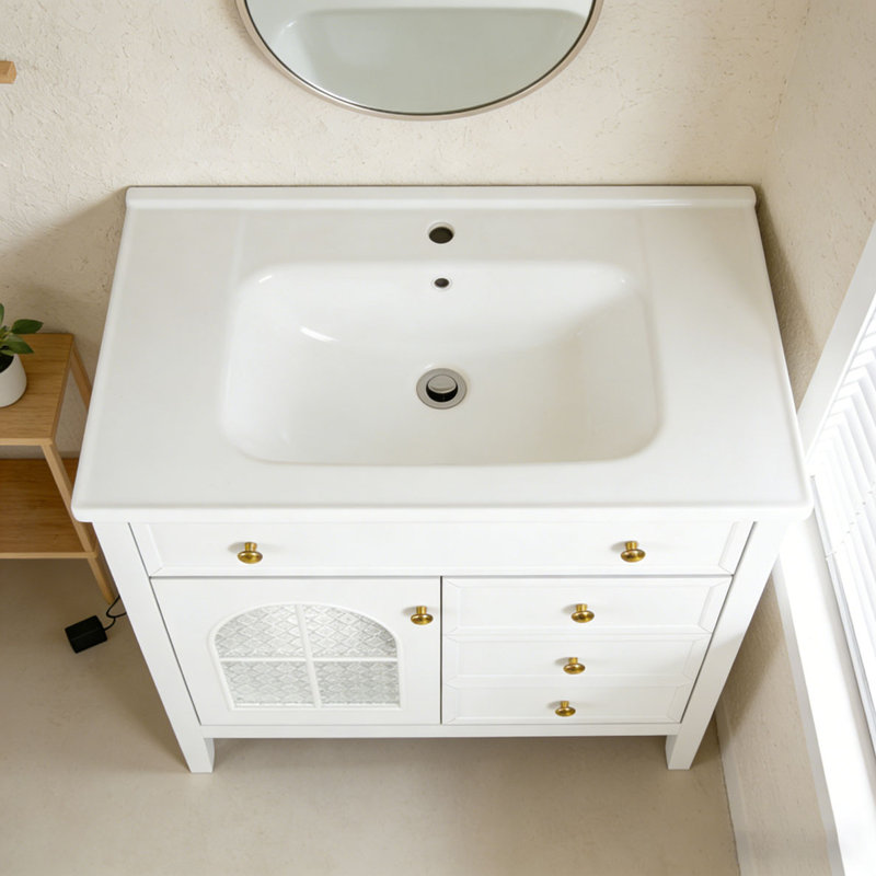 Armoire de salle de bain 35,6 po, Blanc + armoire seulement + 1 porte