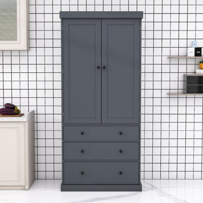 Averir Kitchen Pantry, Tall Storage Cabinet with 3 Drawers and Adjustable Shelves