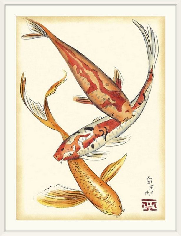« ii » chariklia zarris, impression Koi Fish, H 44 po x l 34 po x P 1 po, Cadre blanc
