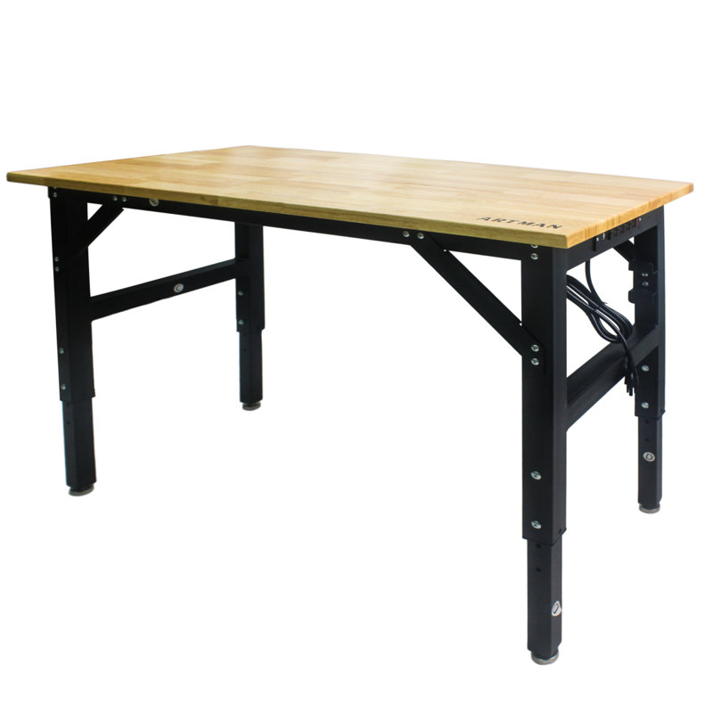 Table de travail réglable en métal avec douille et plateau en bois