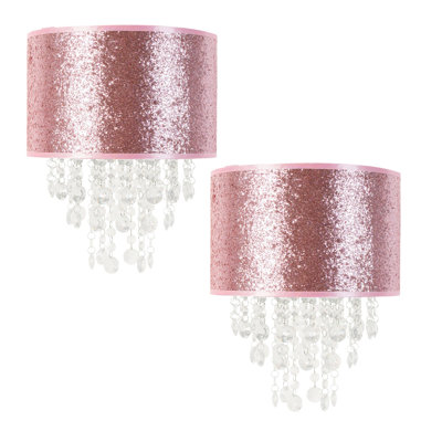 34 cm H Drum Cotton Blend Lamp Shade ( Slip-On ) in Pink