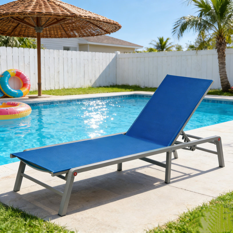 Méridienne d'extérieur pliable Kozyard, méridienne de patio à structure en aluminium avec dossier réglable à 5 positions, tissu respirant textilène, sans assemblage, bord de piscine inclinable (bleu)
