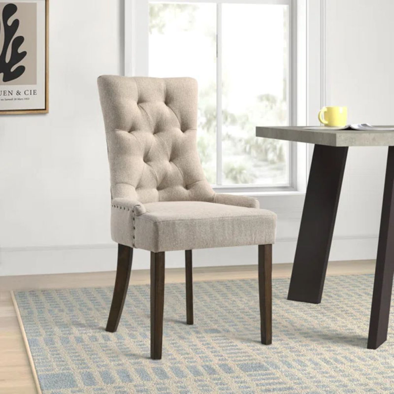 Chaise parsons capitonnée en tissu , Ensemble de 2, Beige, Espresso