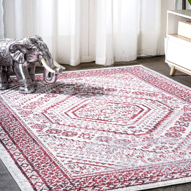 Tapis rouge / ivoire Boho Cottage Medallion, Rectangle 3 pi x 5 pi
