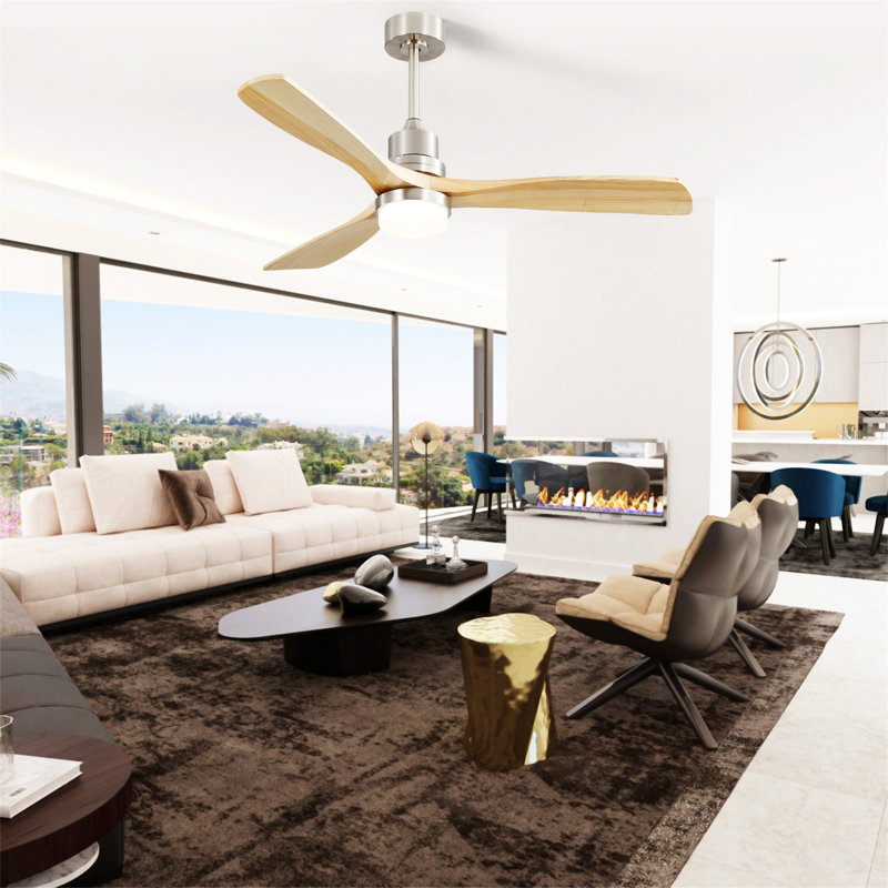 52 Inch Ceiling Fan With Dimmable Led Light 6 Speed Remote 3 Wood Blade Reversible DC Motor For Bedroom, Brushed Nickel