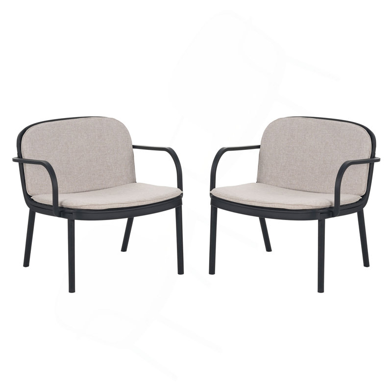 Fauteuil club d'extérieur en polypropylène Luna, structure noire avec coussin beige, ensemble de 2, Noir