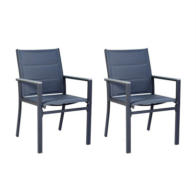 Kozyard Outdoor Patio Dining Chairs Set of 2, Rust-Resistant Aluminum Frame, Padded Textilene Fabric, Breathable & Quick-Dry Sling Chairs, All-Weather for Backyard, Porch, Garden, Gray