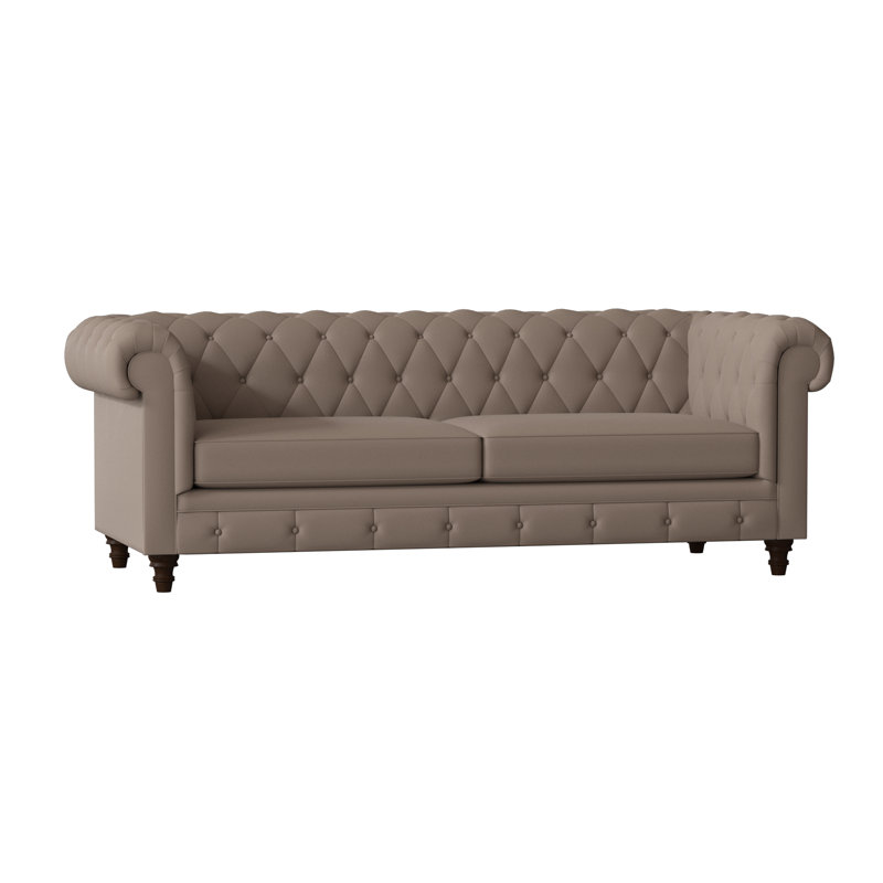 Canapé Chesterfield à accoudoirs roulés, Velours Bella Dove Performance, Noyer, 95 pouces