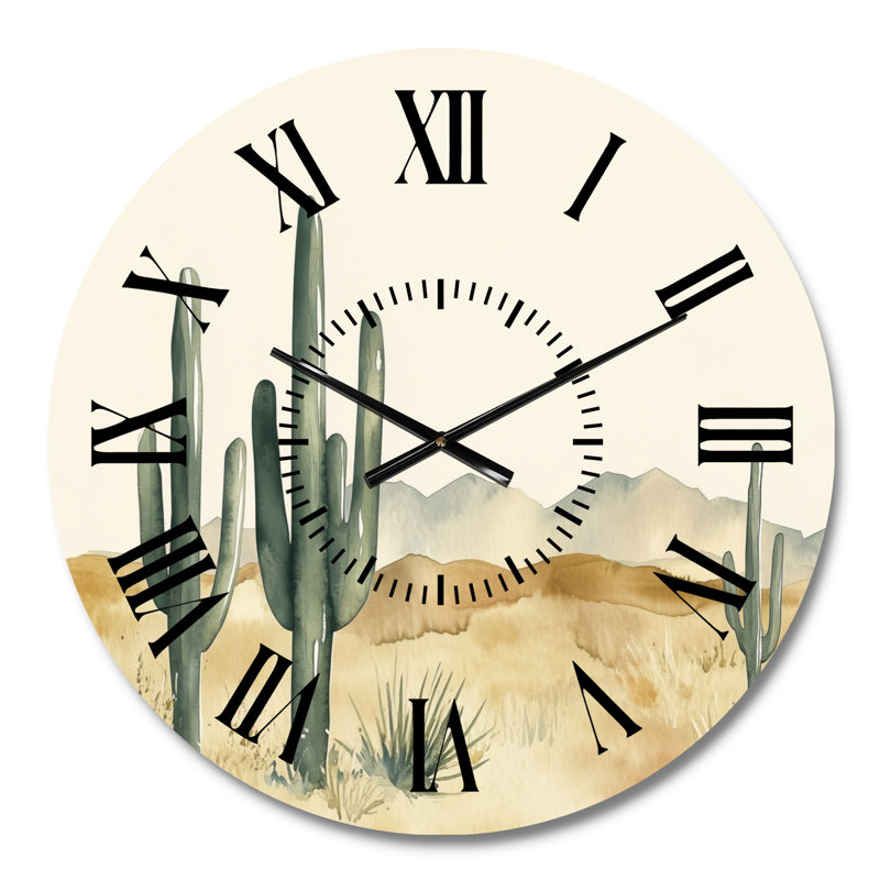 Cactus du désert doux - Horloge murale surdimensionnée en métal de style sud-ouest, Petit