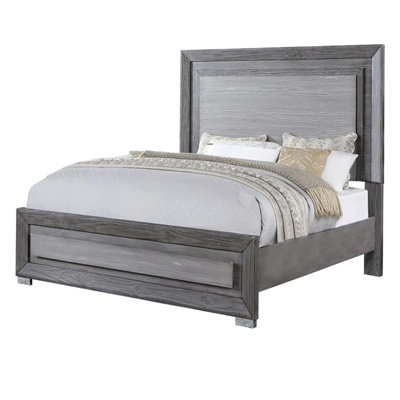 Reno Queen Bed With LED Headboard And Metal Bracket Legs, Gray Wood