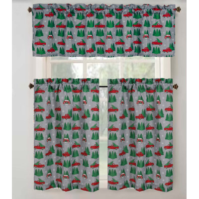 Christmas Holiday Truck Kitchen Curtain Set