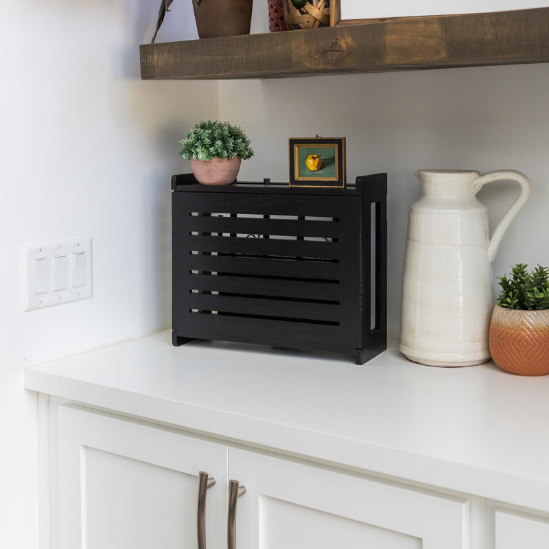 Boîte de rangement en bois pour toupie, couverture décorative murale standard avec système de gestion des câbles, noir, Black