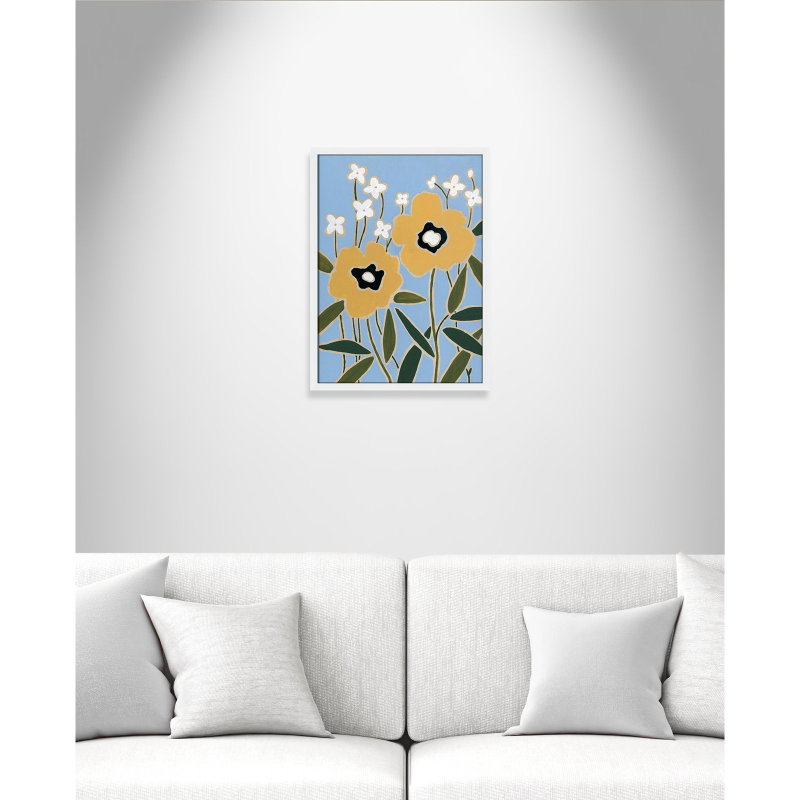 Maura "Woodblock Floral II" Print, 23" H x 17" W x 1.25" D, Satin White Framed
