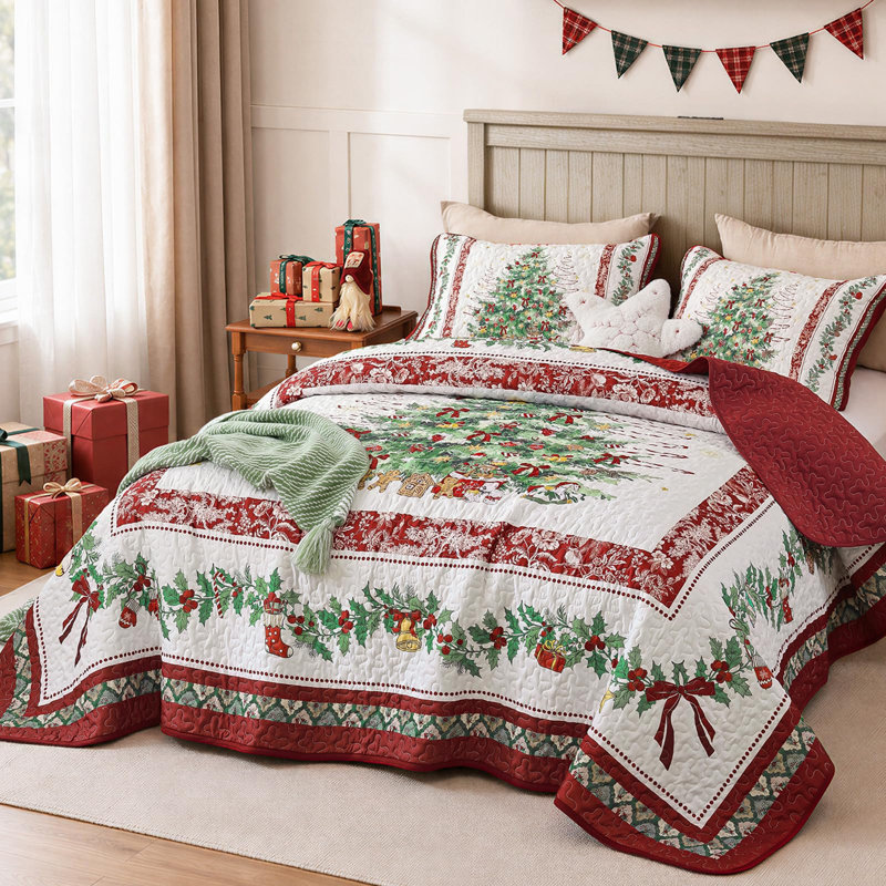 Christmas Tree 3-Piece Coverlet Set, King