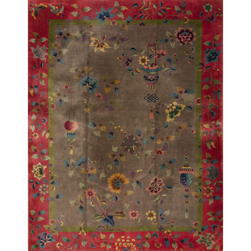 Antique Art Deco Chinese Floral Purple / Lavender / Mauve, Red 1920s Rug