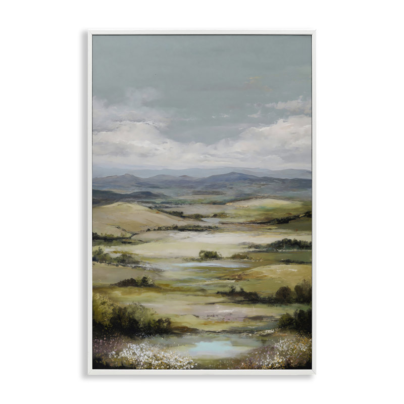 Giclée encadrée Rolling Mountain Meadows, design par Petal Prints Design, 30 x 20, Coastal White Giclee Framed
