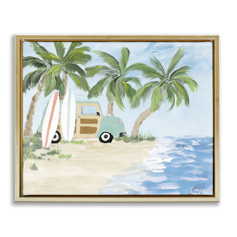 Toile tropicale encadrée par Julie DeRice, Cadre flottant métallique doré, H 17 po x l 21 po